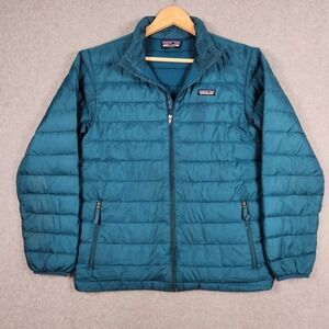 Patagonia Down Sweater‎ Puffer Jacket Boys Size 14 XL Blue Full Zip *Repair